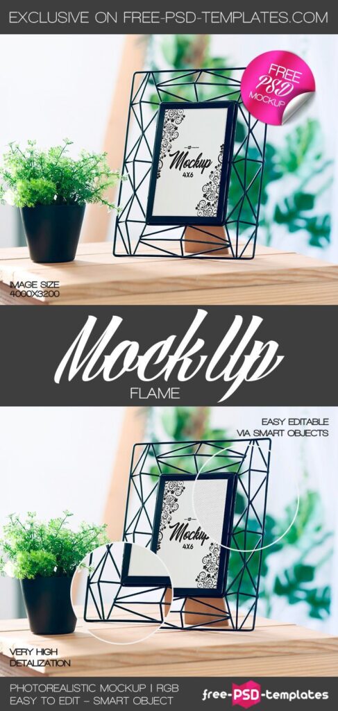 Photorealistic Mockup Showing a Stylish Small Picture Frame