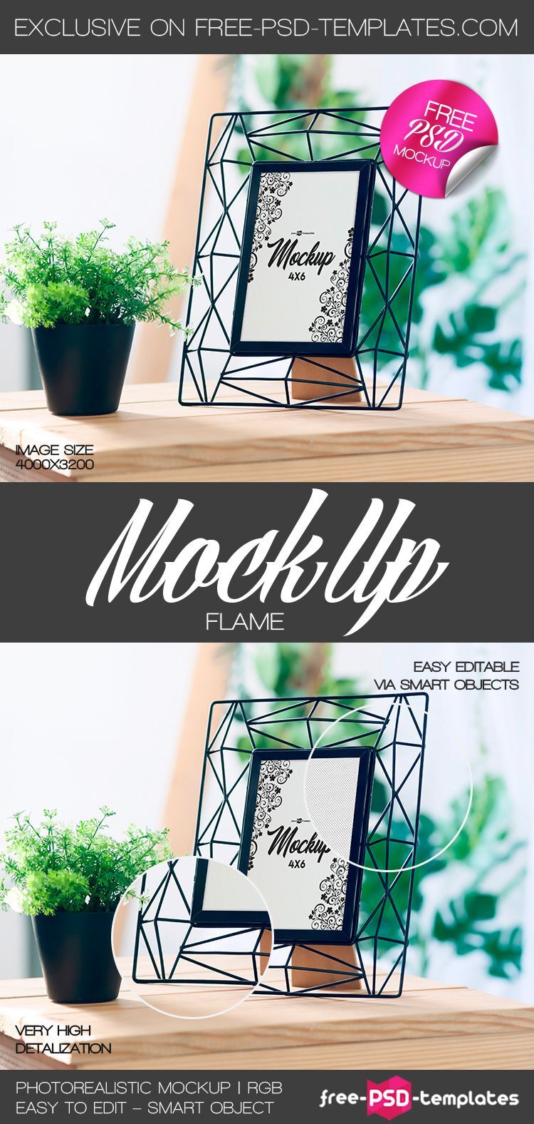Photorealistic Mockup Showing a Stylish Small Picture Frame FREE PSD