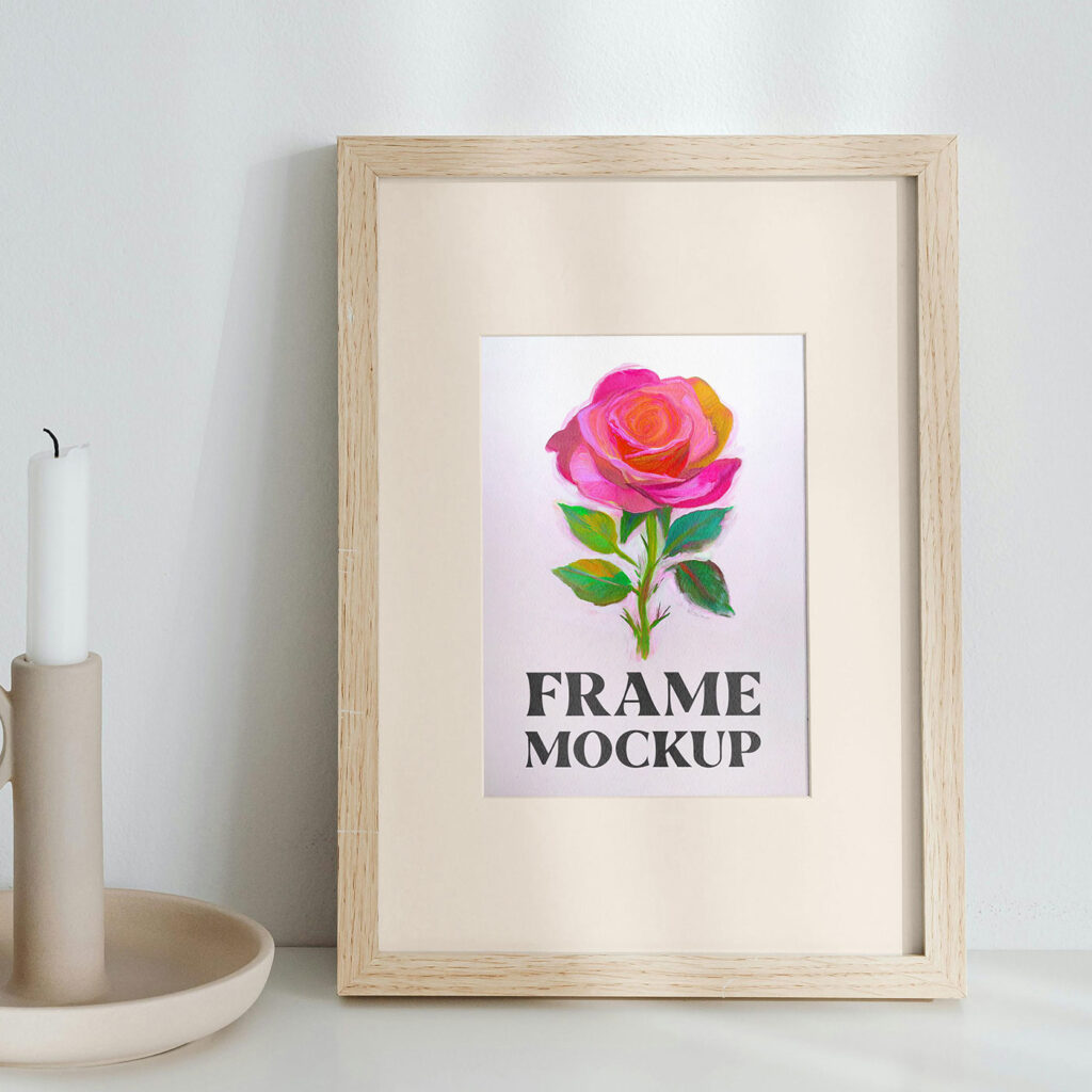 Picture Frame with Candle Mockup