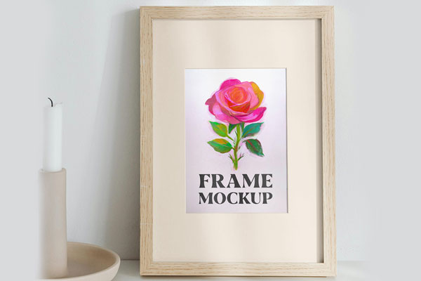Picture Frame with Candle Mockup