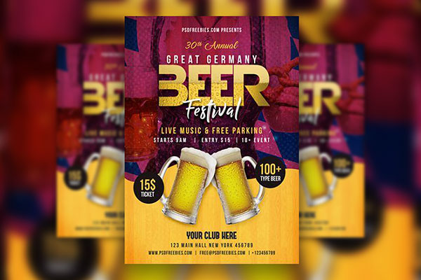 Pink and Yellow Beer Festival Flyer Template