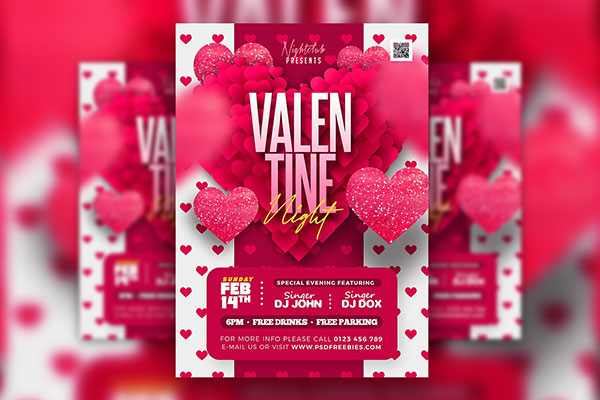 Pink Heart Valentine’s Night Flyer Template