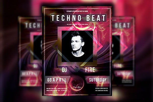 Pink, Purple, Futuristic Techno Party Flyer Along with Facebook Cover Templates