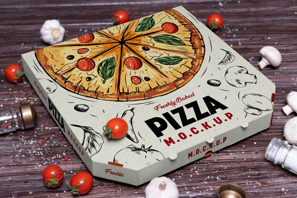 Pizza Box Mockup in Perspective Sight