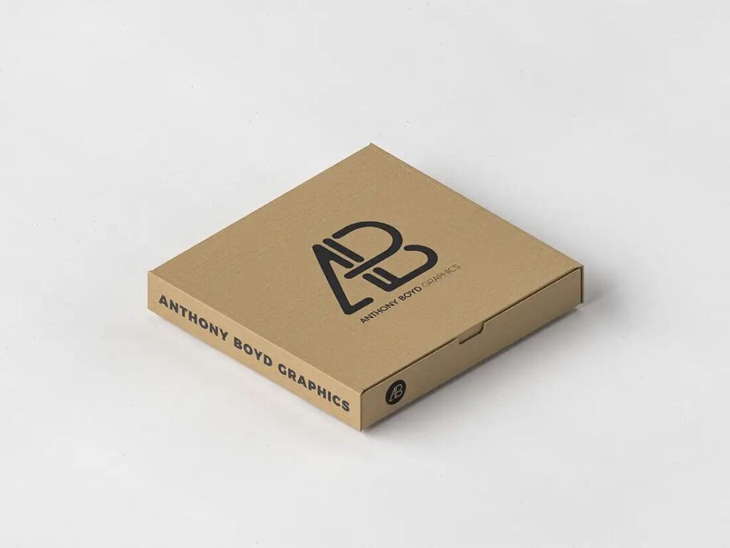 Pizza Box Packaging Carrying Logos on Surface and Two Sides Mockup