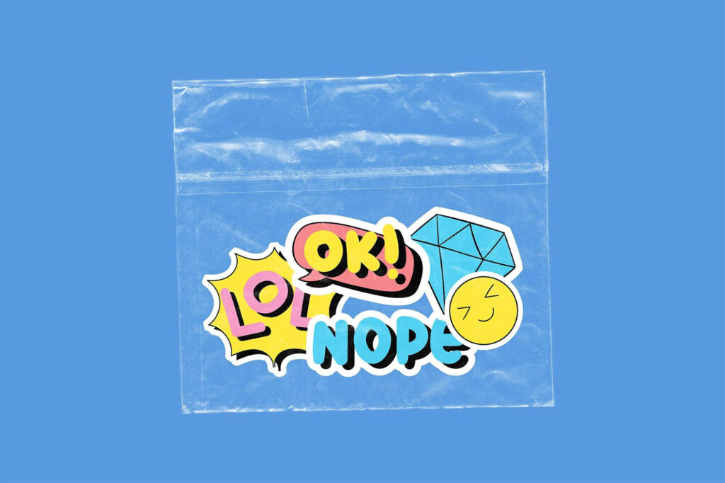 Plastic Bag with Stickers Mockup