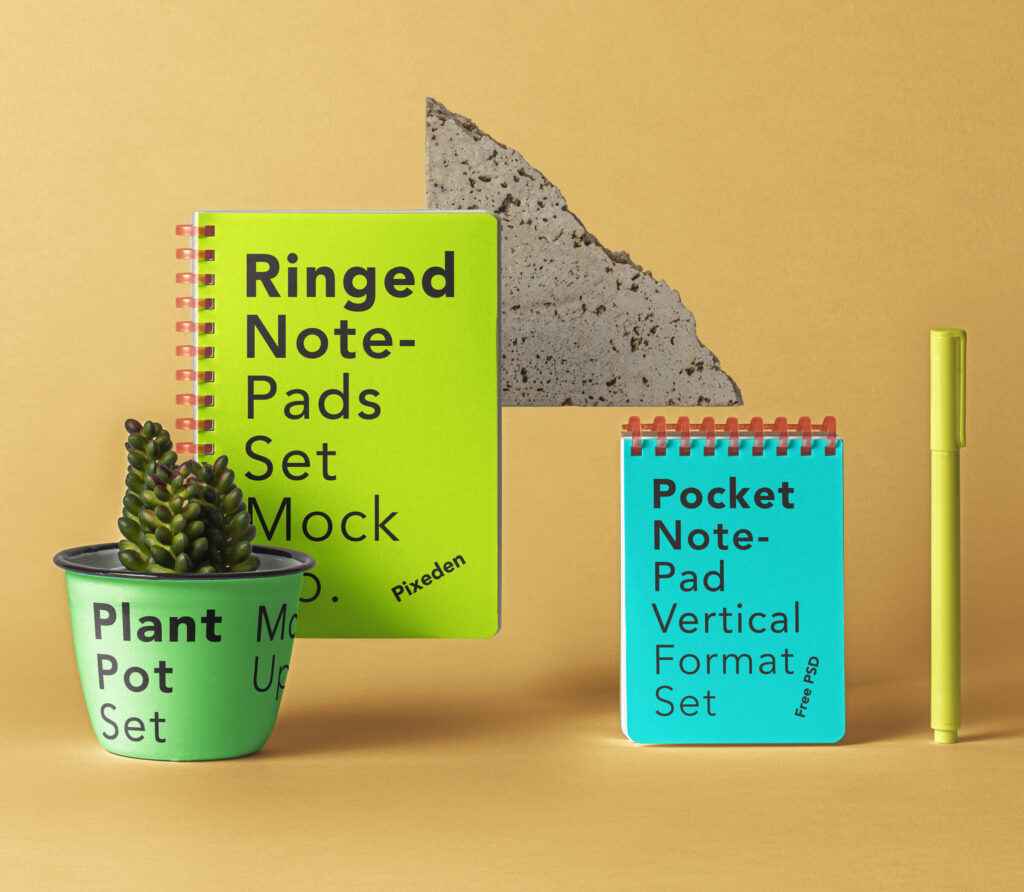Plastic-Comb Notepads / Notebook with a Pen Mockup Set