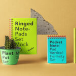 Plastic-Comb Notepads / Notebook with a Pen Mockup Set