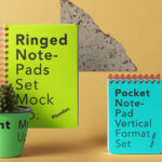 Plastic-Comb Notepads / Notebook with a Pen Mockup Set