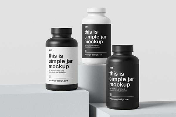 Plastic Container Mockup in 5 Showcases