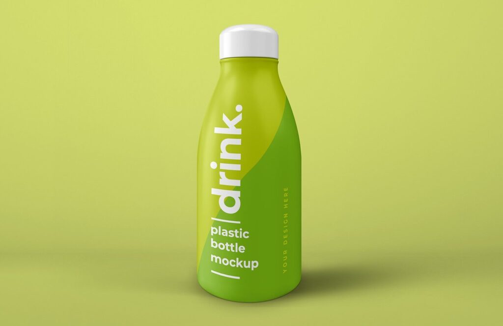 Plastic Juice Bottle Standing in Perspective Mockup