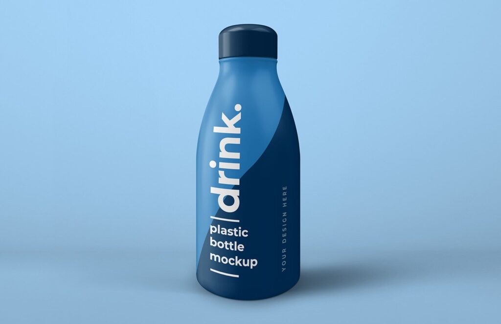 Plastic Juice Bottle Standing in Perspective Mockup