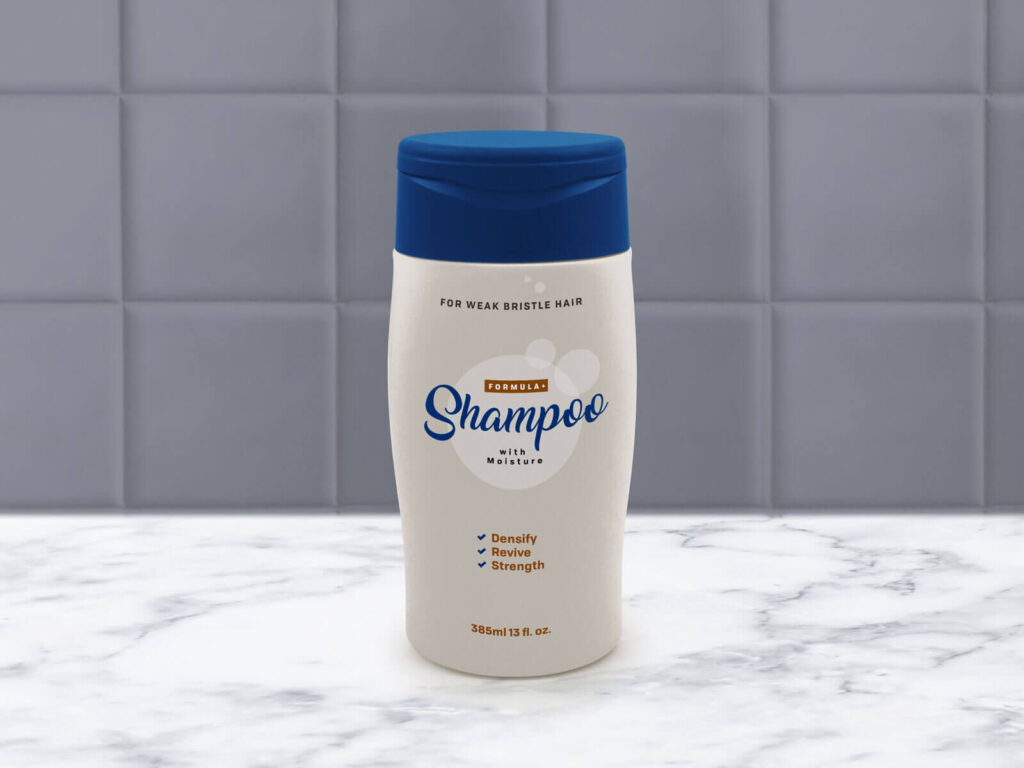 Plastic Shampoo Bottle in Bathroom Mockup