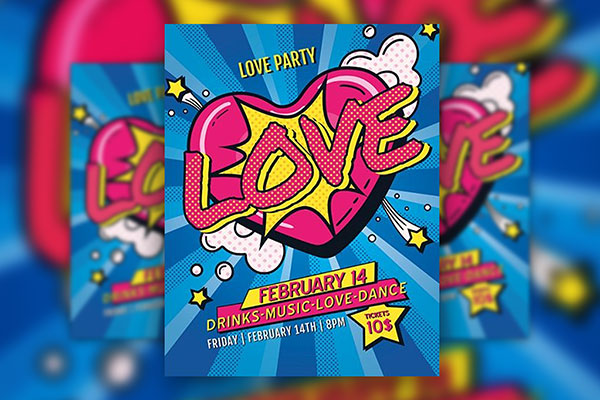 Playful Comical Valentine’s Party Flyer and Facebook Cover Templates