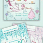 Playful Illustrated Hearts and Stork Baby Shower Flyer Template