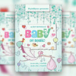 Playful Illustrated Hearts and Stork Baby Shower Flyer Template