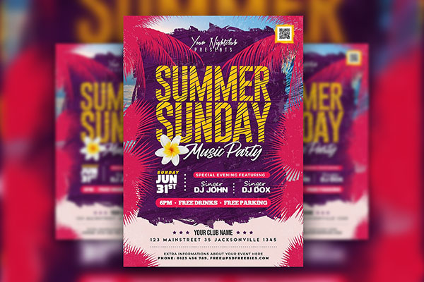 Playful Tropical Sunday Summer Party Flyer Template