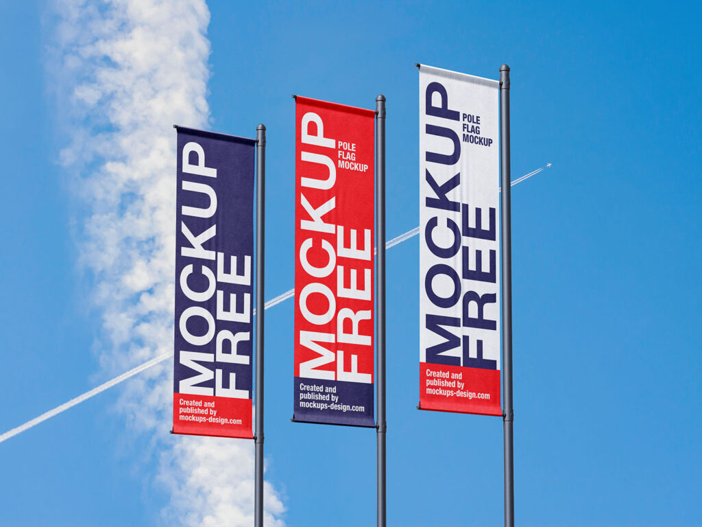 Pole Banner Mockup in 3 Shots