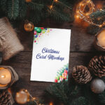 Post Card with Christmas Decorations Mockup