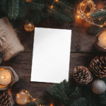 Post Card with Christmas Decorations Mockup