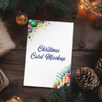 Post Card with Christmas Decorations Mockup
