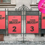 Poster Frame Leaning Against Street Wall in Front View Mockup