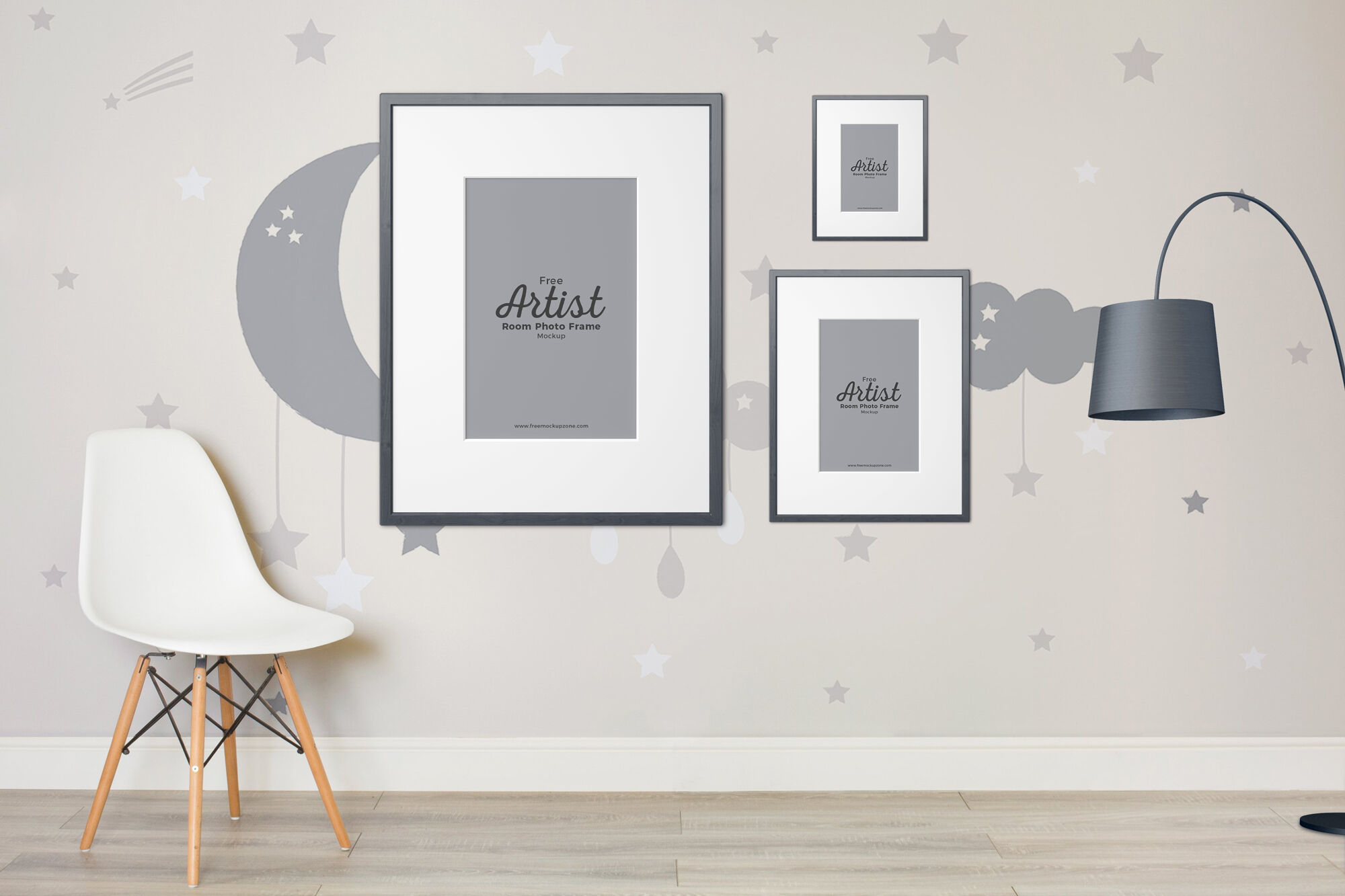 Poster Frame Mockup in Different Sizes on Artist Room FREE PSD