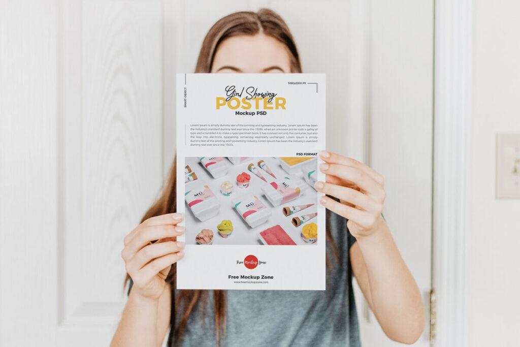 Poster Mockup Featuring a Girl Holding it in the Front View