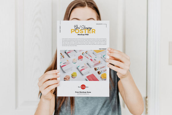 Poster Mockup Featuring a Girl Holding it in the Front View