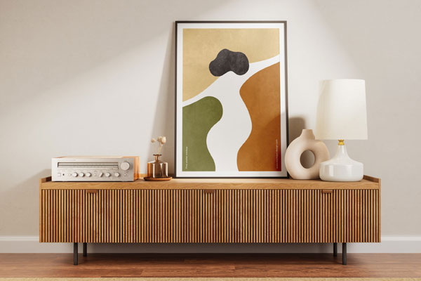 Poster Mockup on Dresser in 3 Shots