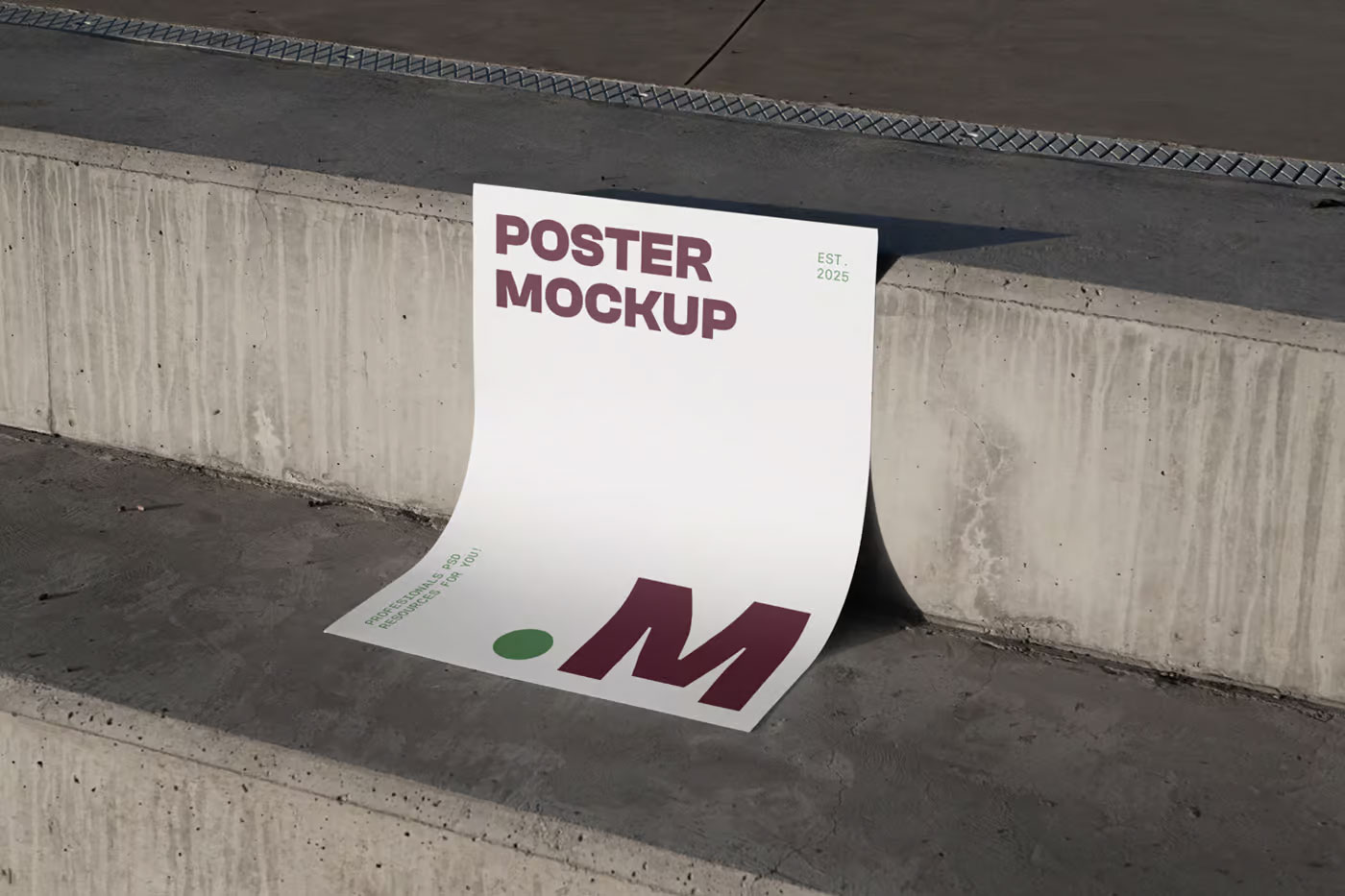Free Poster on Concrete Stairs Mockup PSD Template