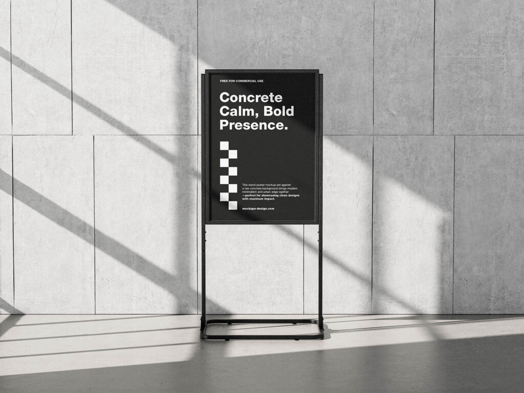 Poster Stand on Concrete Mockup