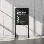 Poster Stand on Concrete Mockup