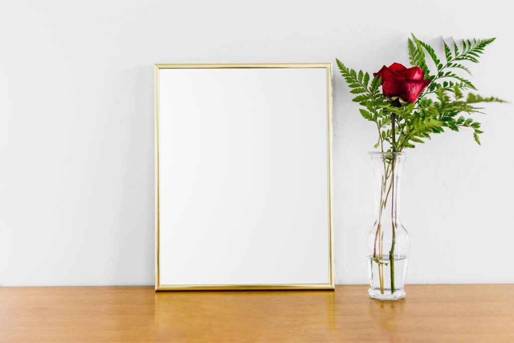 Poster With Gold Frame Mockup on Wooden Floor