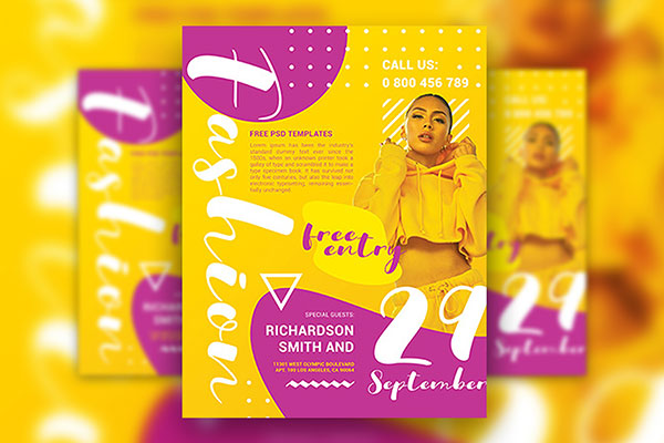 Purple and Yellow Fashion Flyer and Facebook Cover Templates