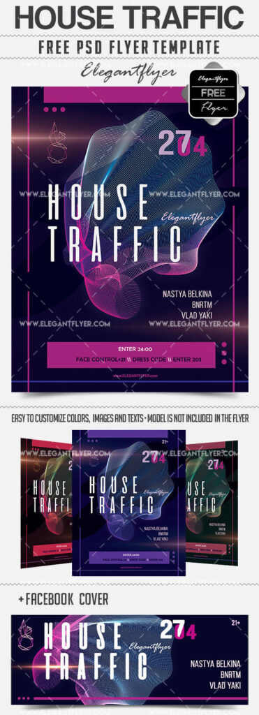Purple, Futuristic Traffic Light Party Flyer Along with Facebook Cover Templates