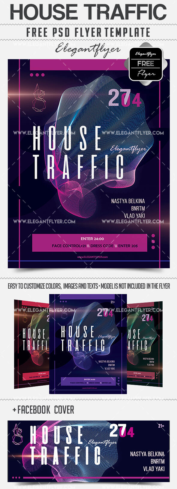Purple, Futuristic Traffic Light Party Flyer Along with Facebook Cover Templates FREE PSD