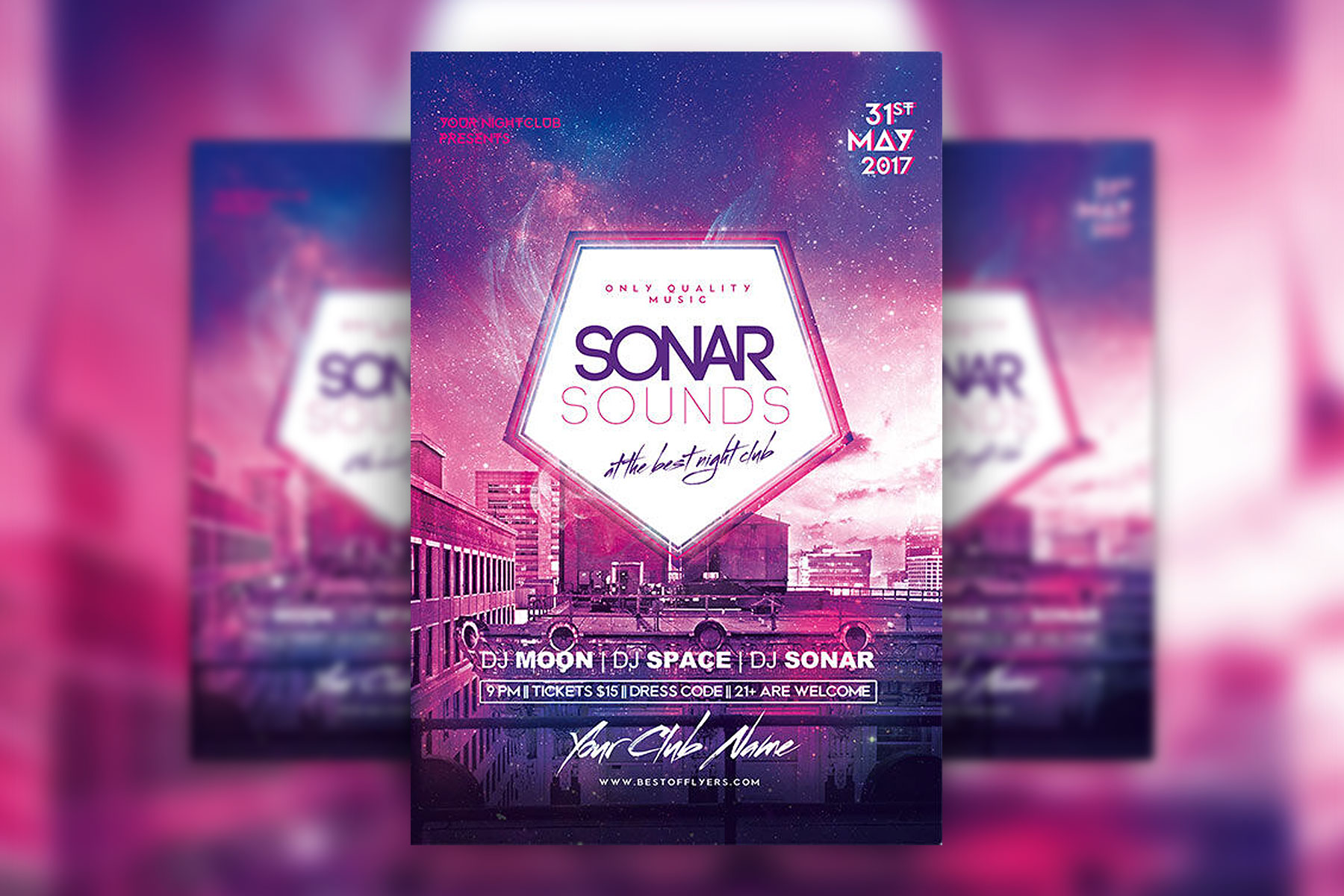 Purple, Illustrated Retro Nightclub Flyers and Facebook Cover Templates FREE PSD