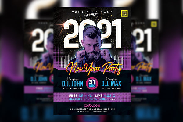 Purple Modern New Year Party Flyer Template