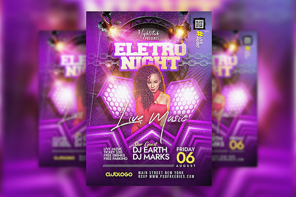 Purple Urban Night Club Live Music Event Party Flyer Template