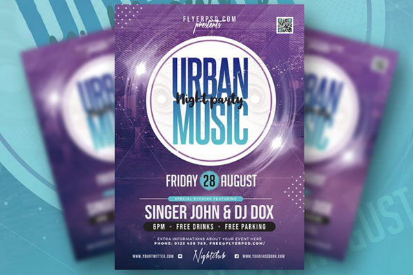 Purple, Urban Concert and Nightclub Flyer Template