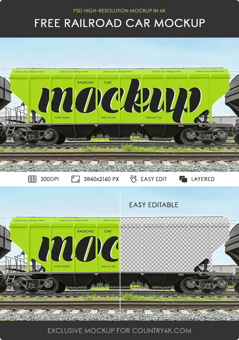 Free Railroad Car Mockup in Side View PSD Template