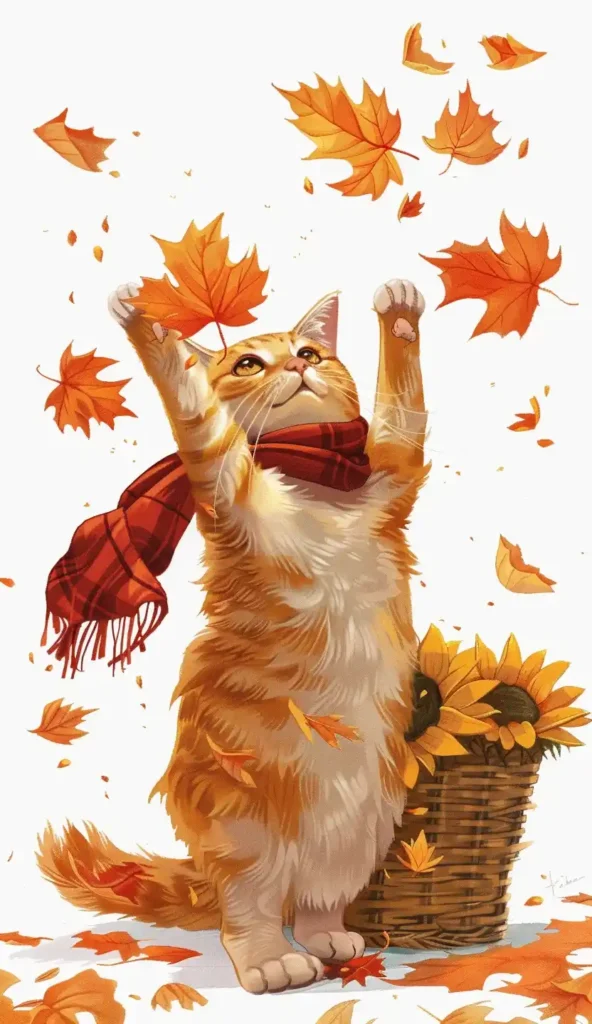 Realistic Autumn Cat Scene