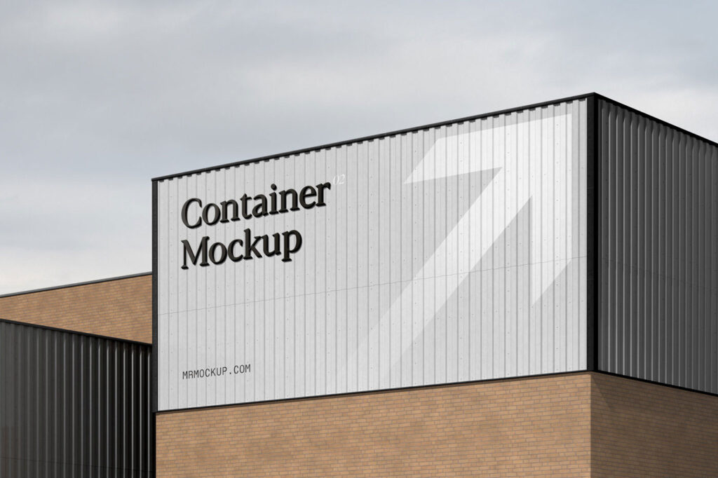 Realistic Big Metal Container Sign Mockup