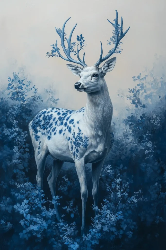 Realistic Blue Deer Portrait
