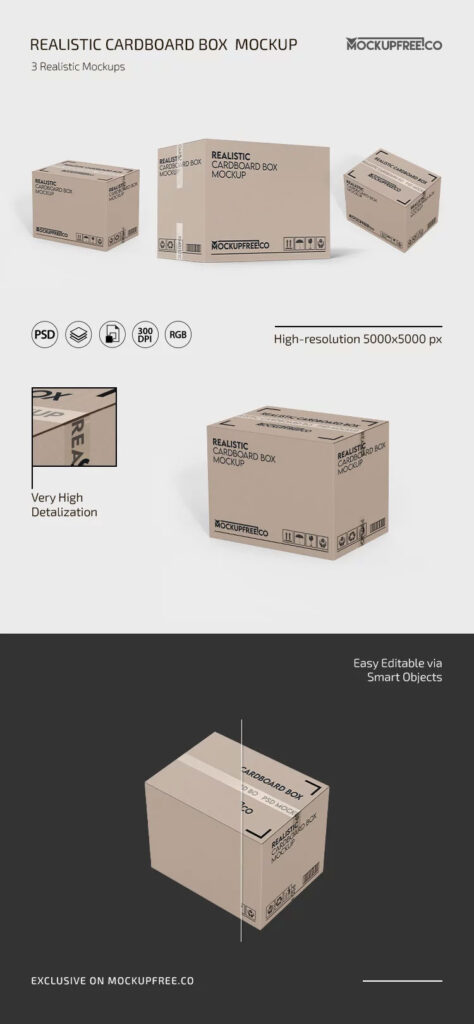 Realistic Cardboard Box Mockup
