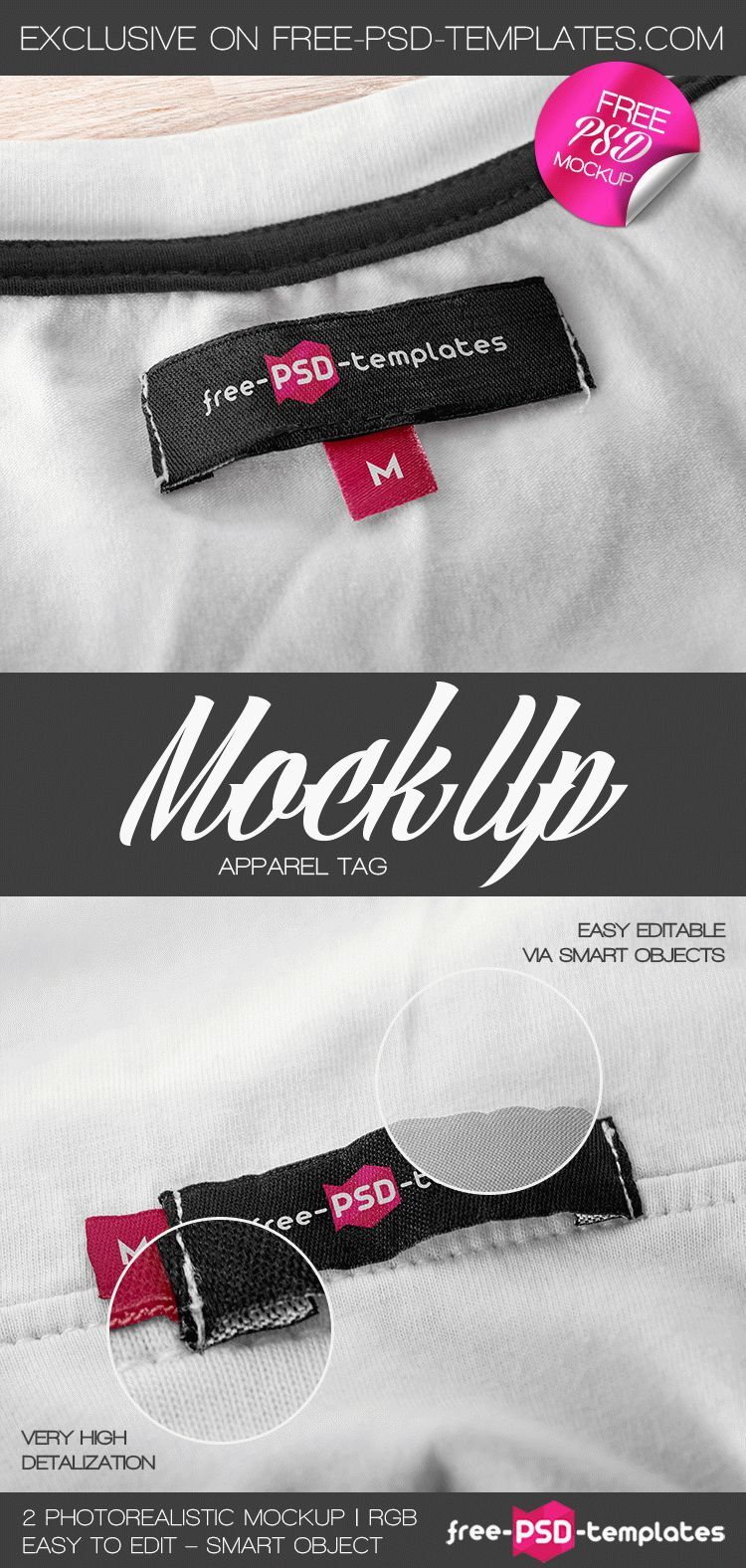 Realistic Cloth Tag Mockup with 2 Shots for Tag Design FREE PSD
