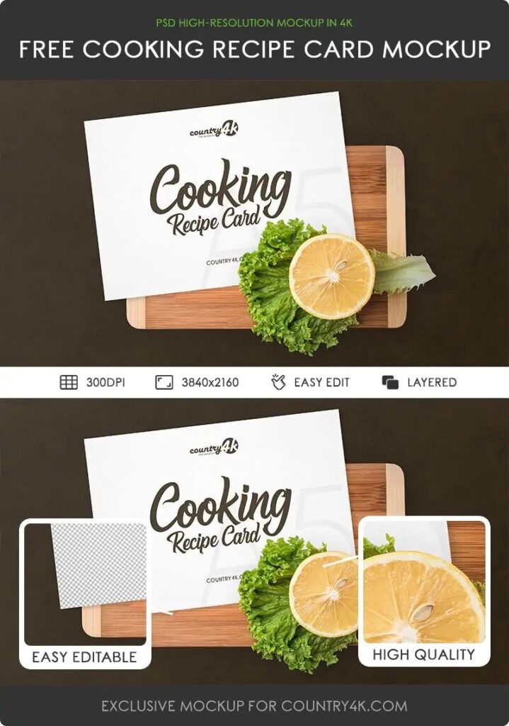Realistic Cooking Recipe Card Mockup from a Top View