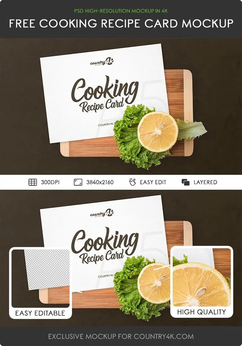Realistic Cooking Recipe Card Mockup from a Top View FREE PSD