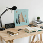 Realistic Mockup Featuring a Poster on a Desk